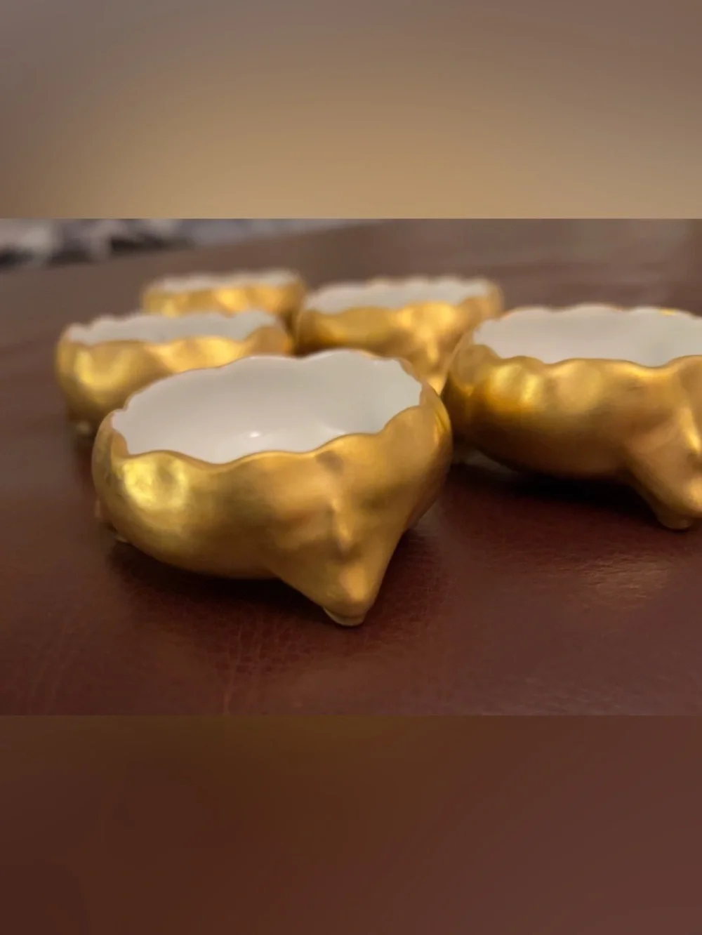 Antique Victoria Austria Gold Porcelain Salt Cellars Set of 5